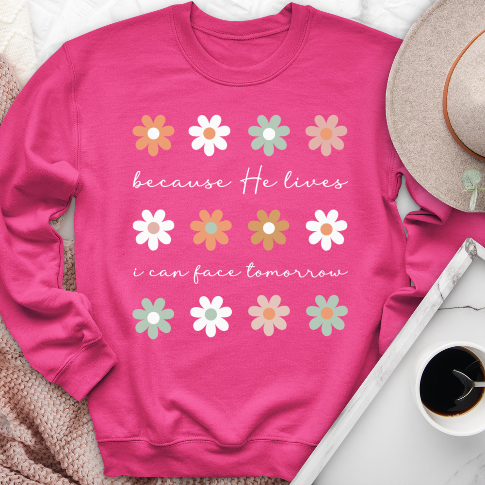 Because He Lives Boho Flowers Crewneck