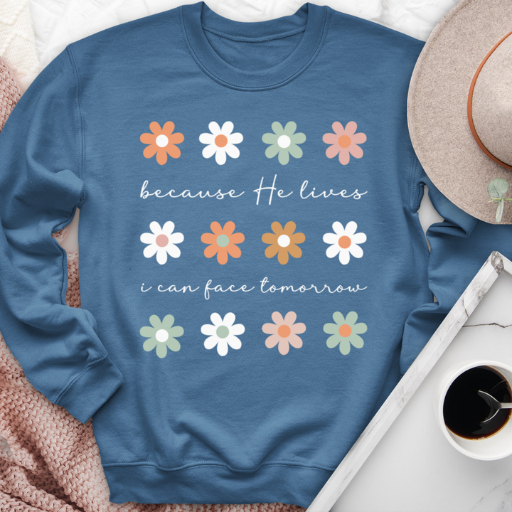 Because He Lives Boho Flowers Crewneck