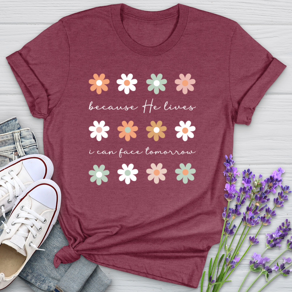 Because He Lives Boho Flowers Softstyle Tee