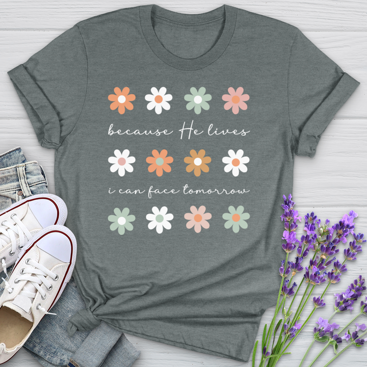 Because He Lives Boho Flowers Softstyle Tee