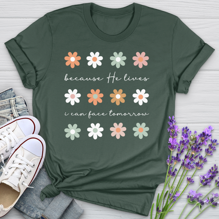 Because He Lives Boho Flowers Softstyle Tee