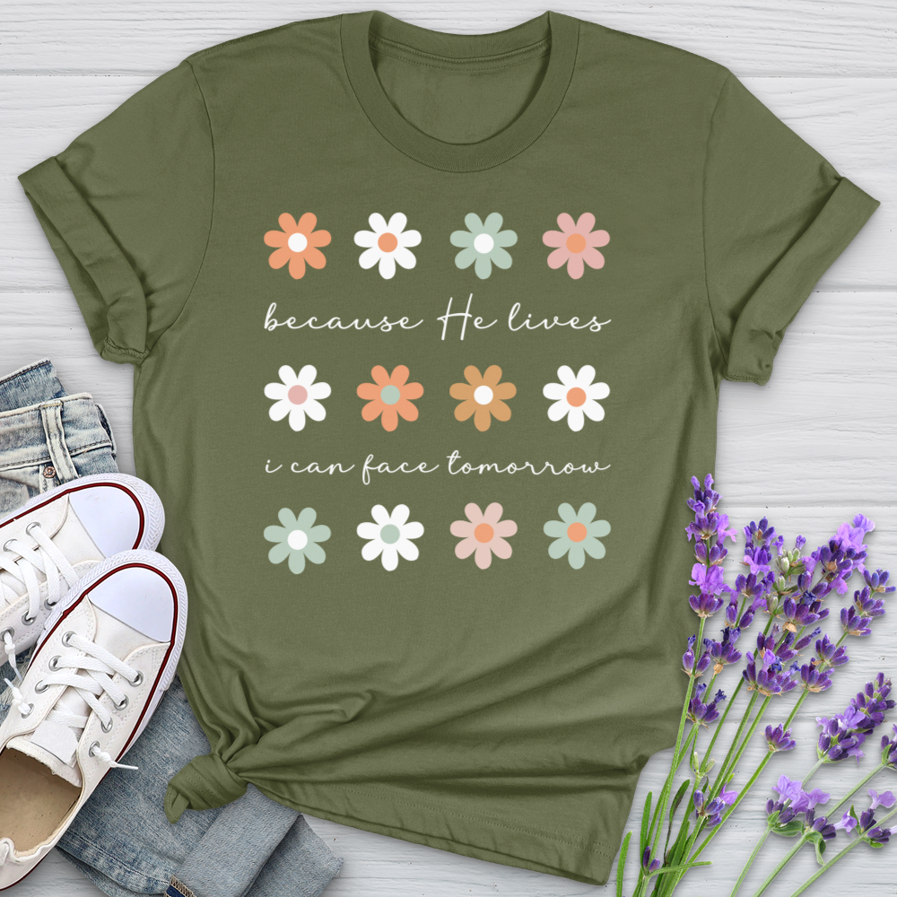 Because He Lives Boho Flowers Softstyle Tee