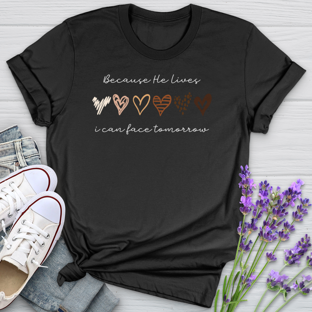 Because He Lives Colored Hearts Softstyle Tee