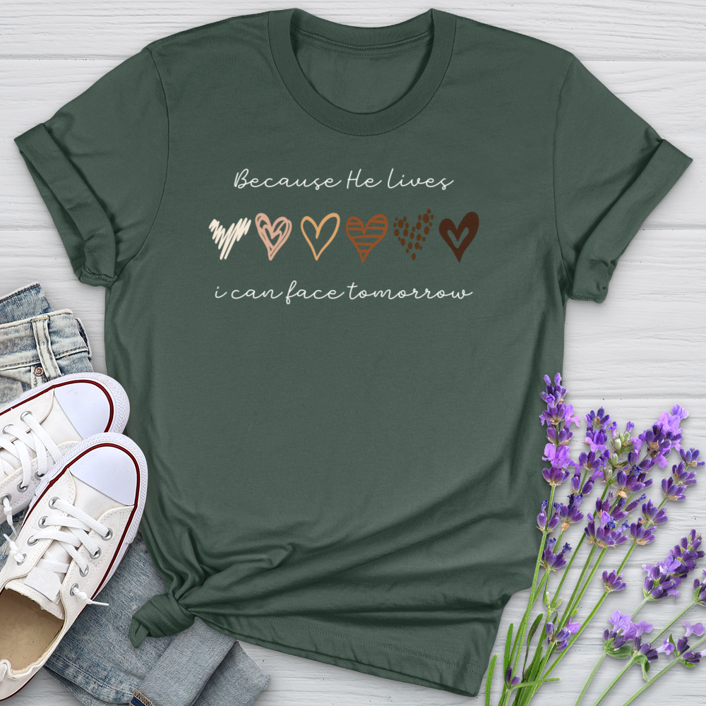 Because He Lives Colored Hearts Softstyle Tee