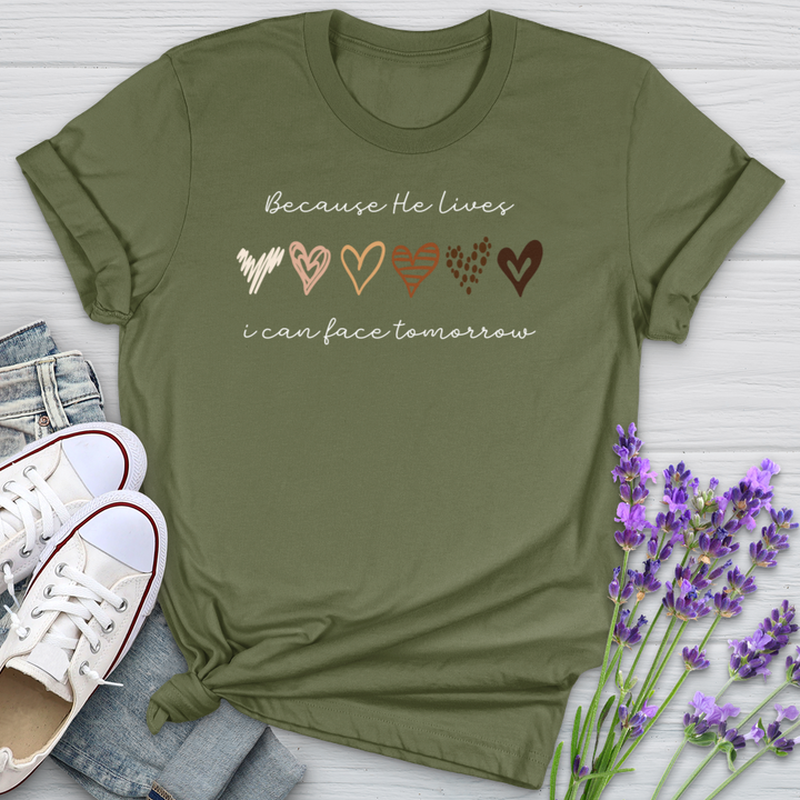 Because He Lives Colored Hearts Softstyle Tee