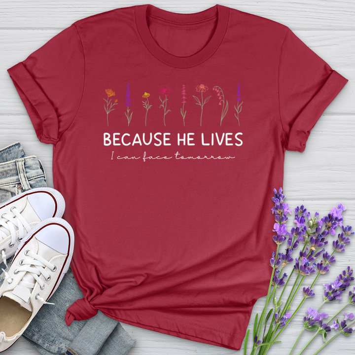 Because He Lives Colorful Flowers Heathered Tee Softstyle Tee