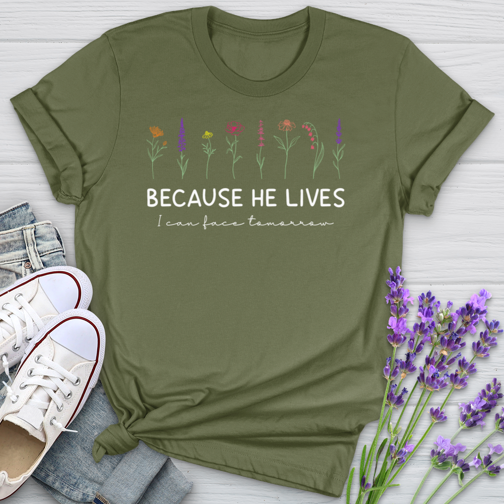 Because He Lives Colorful Flowers Heathered Tee Softstyle Tee