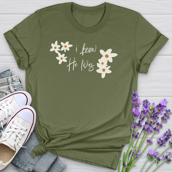 Because He Lives Cute Daisies Softstyle Tee