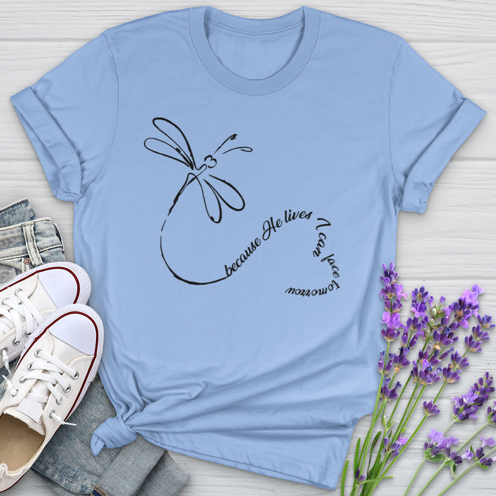 Because He Lives Dragonfly Heart Softstyle Tee