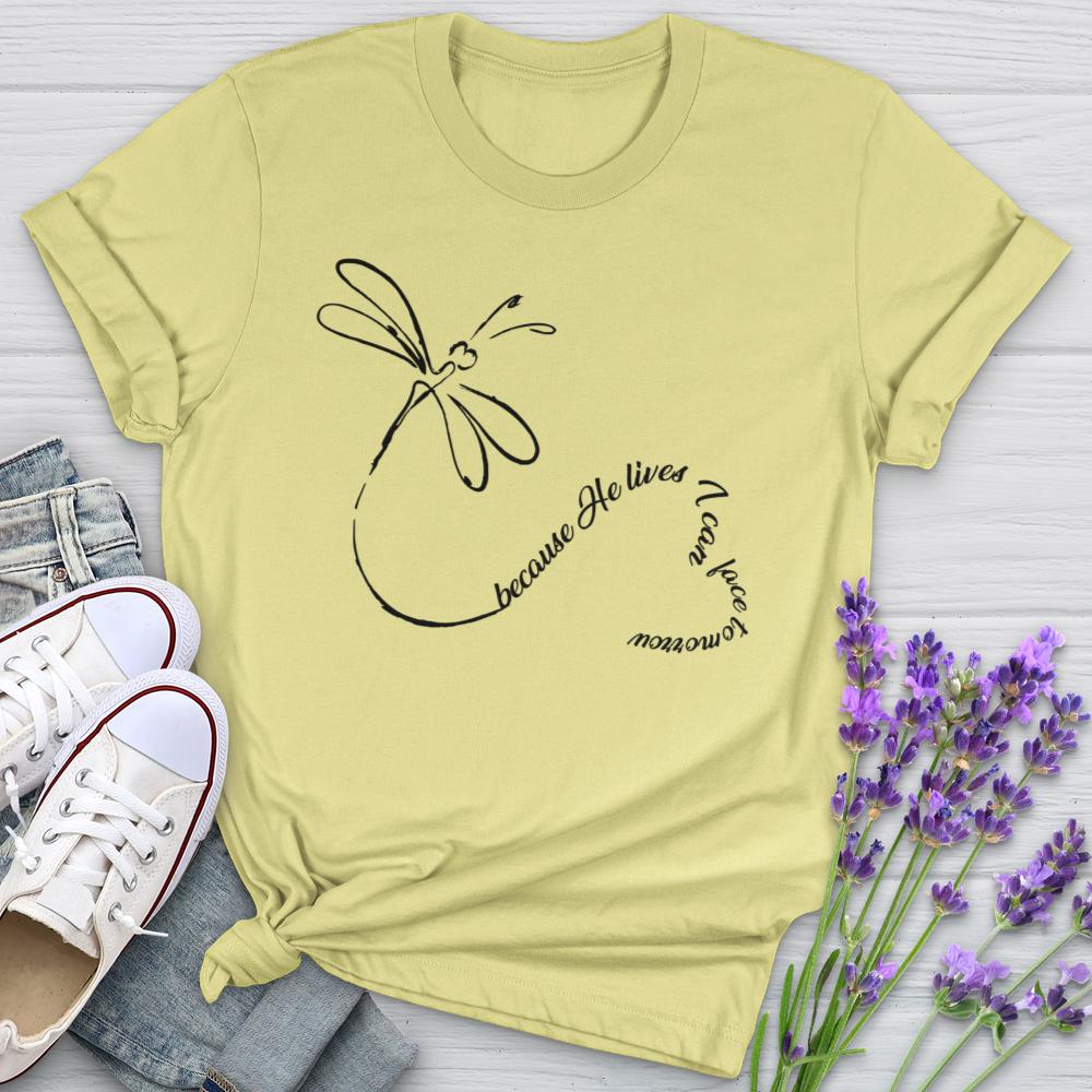 Because He Lives Dragonfly Heart Softstyle Tee