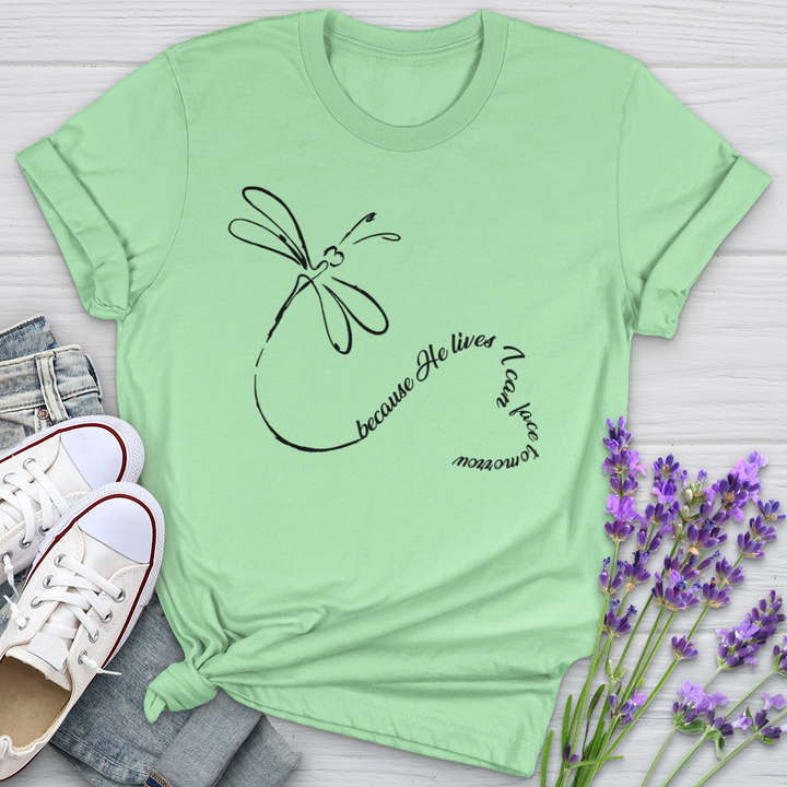 Because He Lives Dragonfly Heart Softstyle Tee