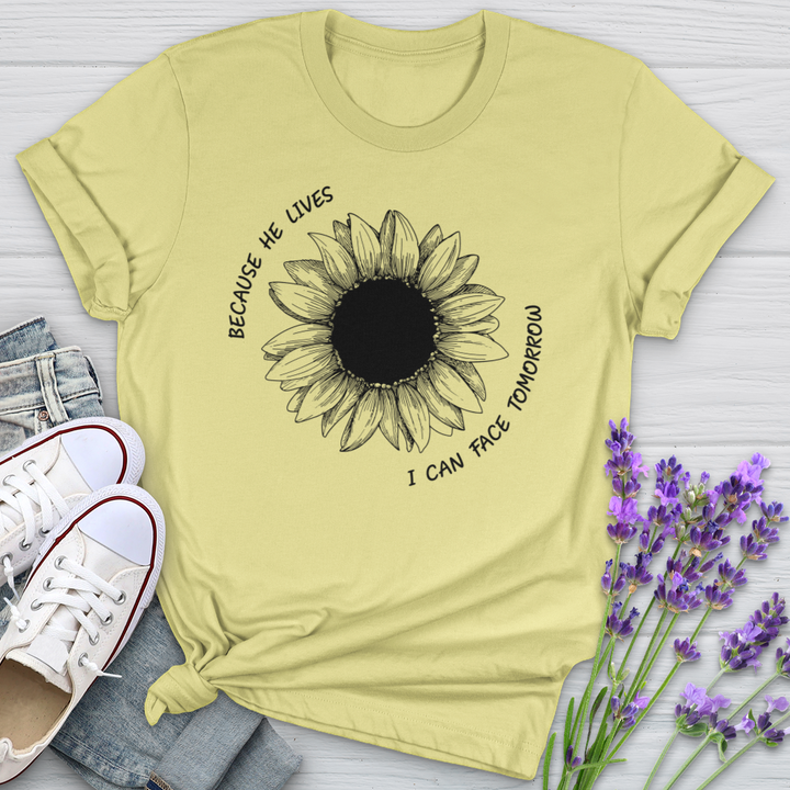 Because He Lives Faith Flower Softstyle Tee