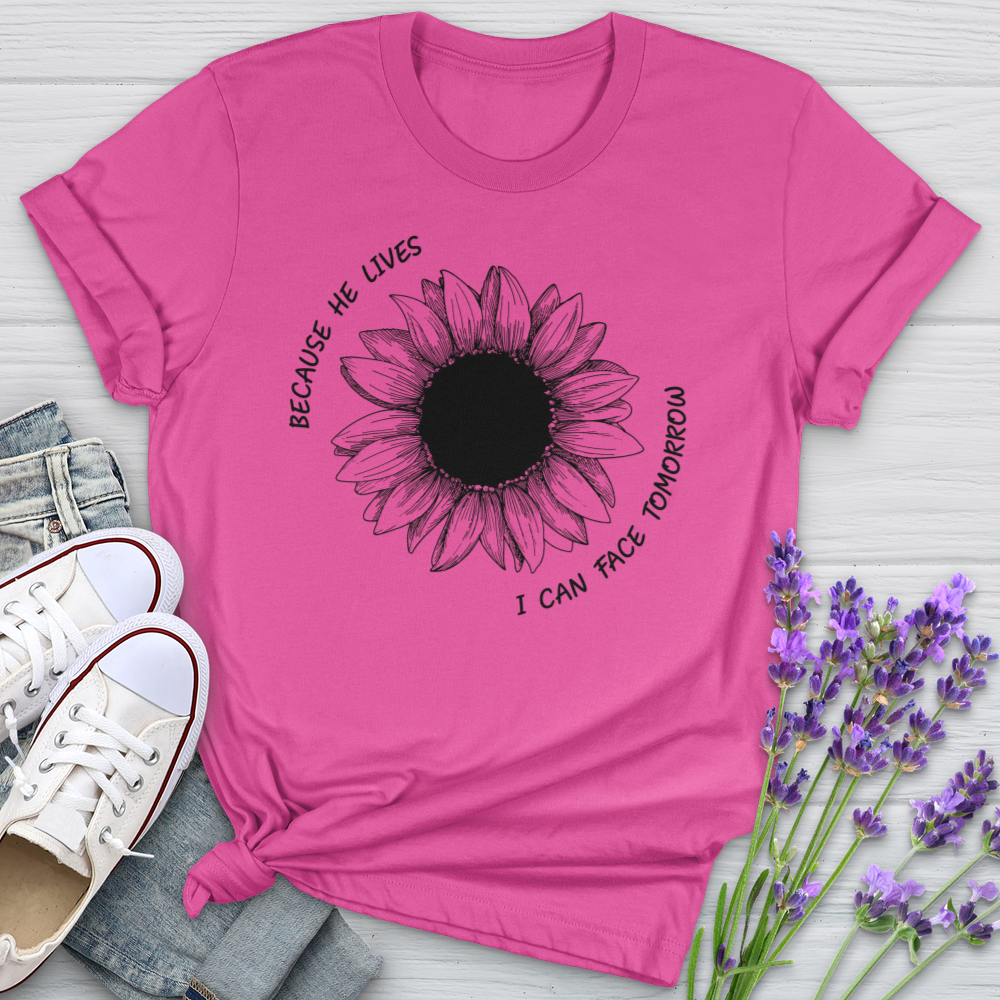 Because He Lives Faith Flower Softstyle Tee