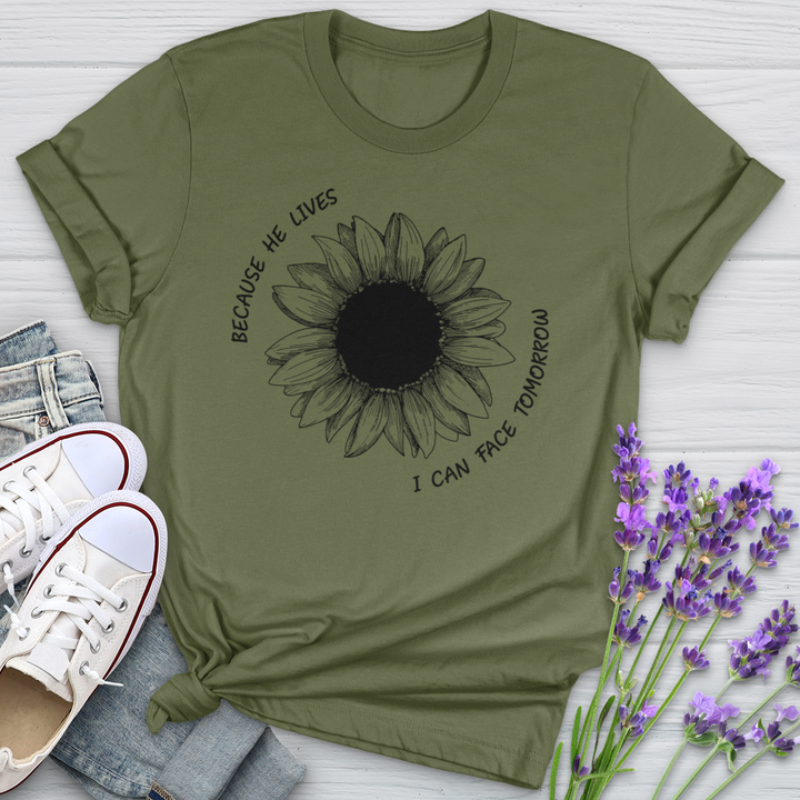 Because He Lives Faith Flower Softstyle Tee