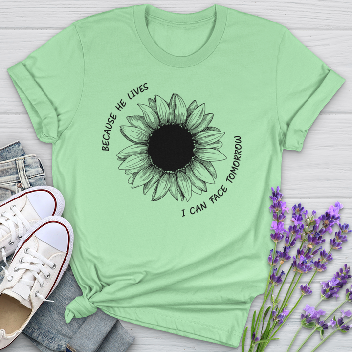 Because He Lives Faith Flower Softstyle Tee