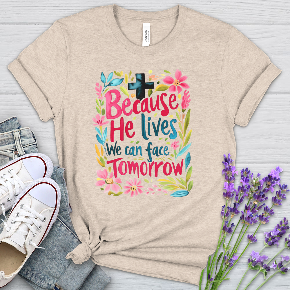 Because He Lives Floral Heathered Tee