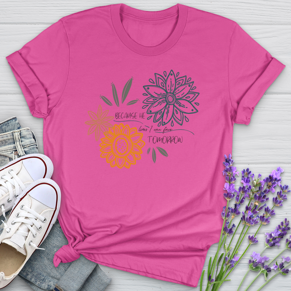 Because He Lives Floral Scene Softstyle Tee