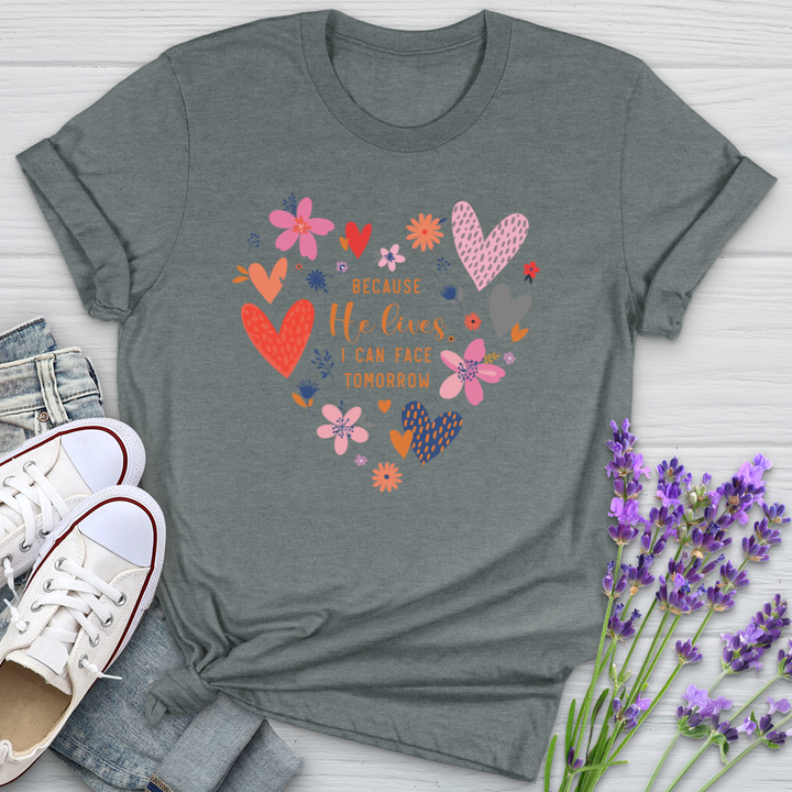 Because He Lives Heart Assortment Softstyle Tee