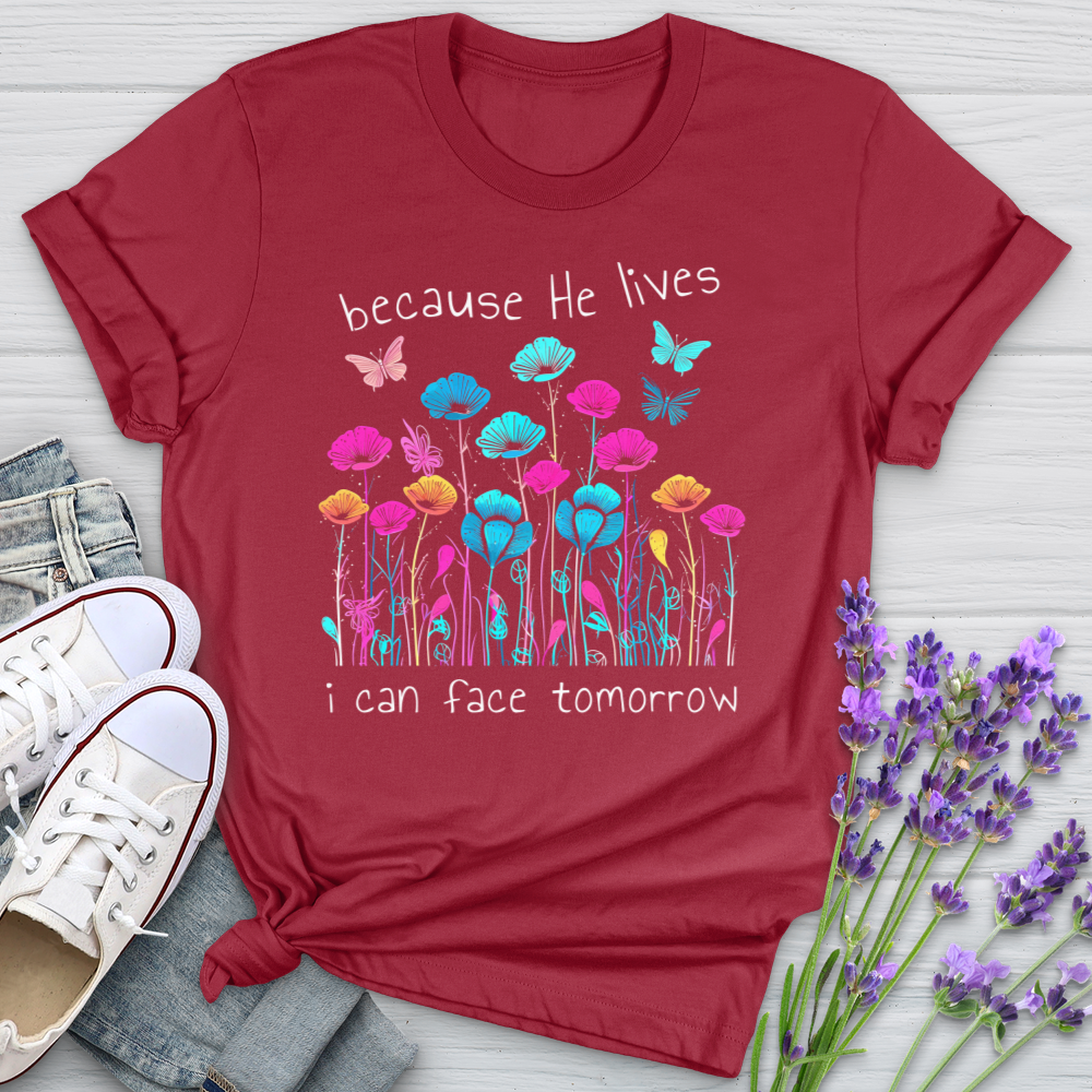 Because He Lives Neon Flowers Softstyle Tee