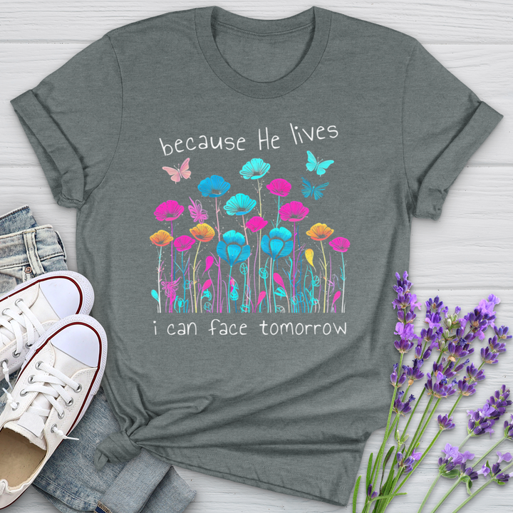 Because He Lives Neon Flowers Softstyle Tee