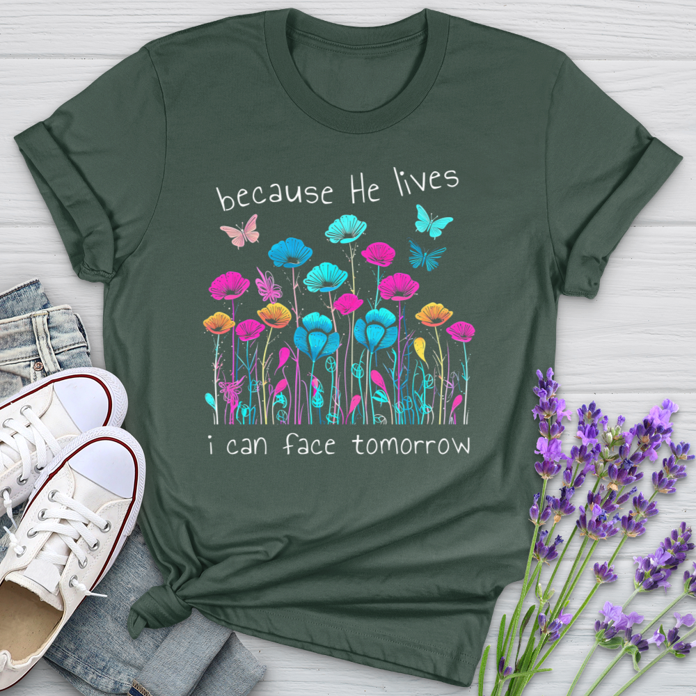 Because He Lives Neon Flowers Softstyle Tee