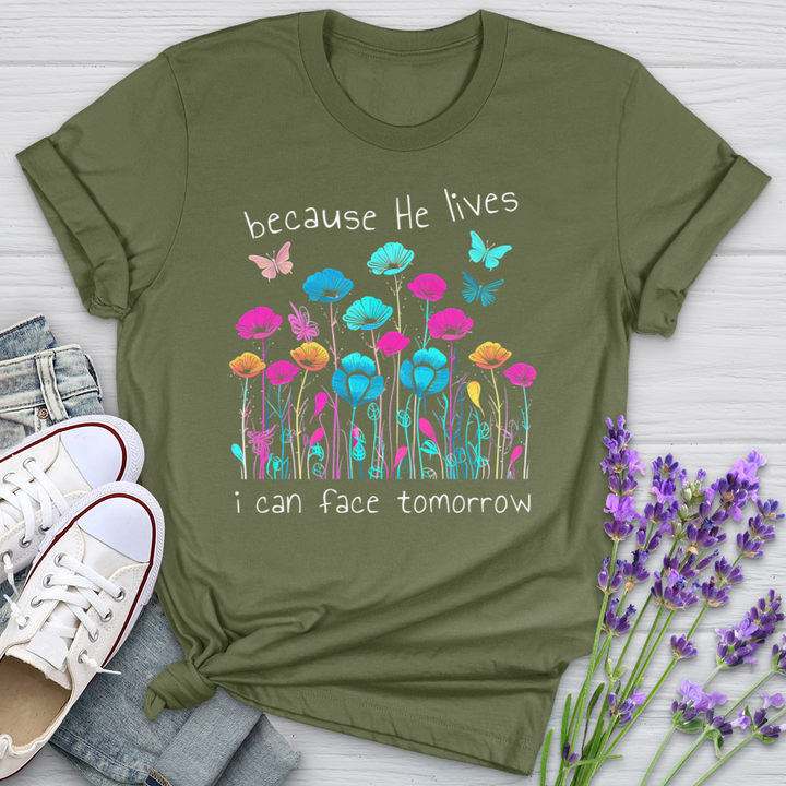 Because He Lives Neon Flowers Softstyle Tee