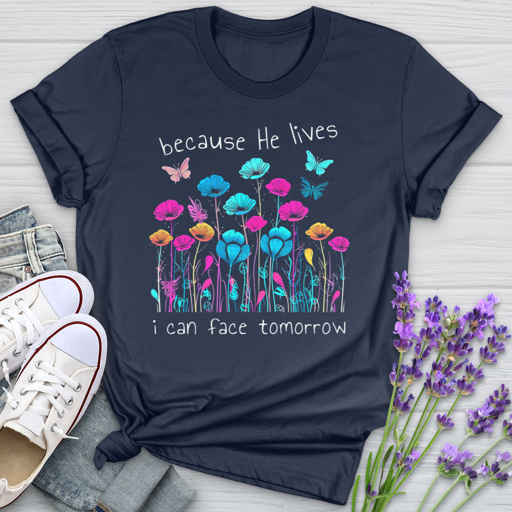 Because He Lives Neon Flowers Softstyle Tee