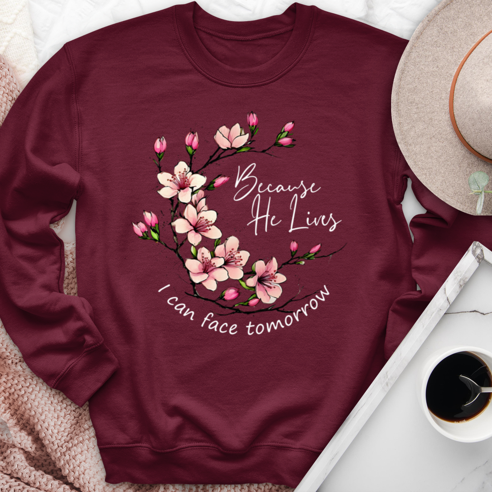 Because He Lives Pink Flowers Crewneck