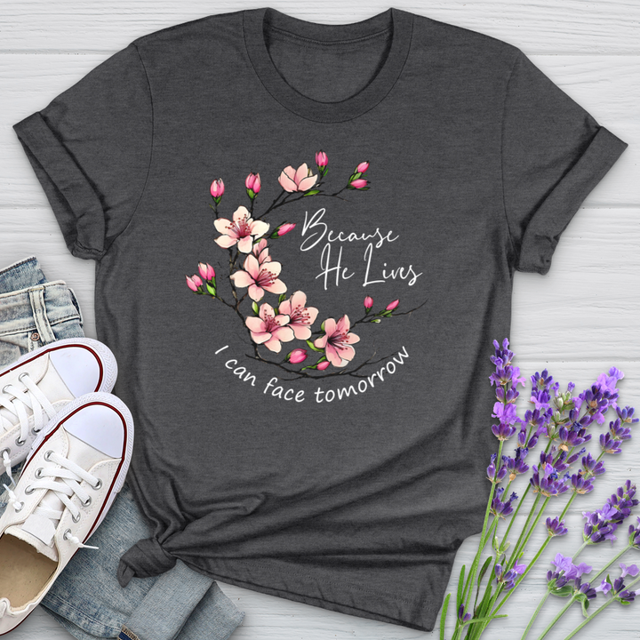 Because He Lives Pink Flowers Softstyle Tee