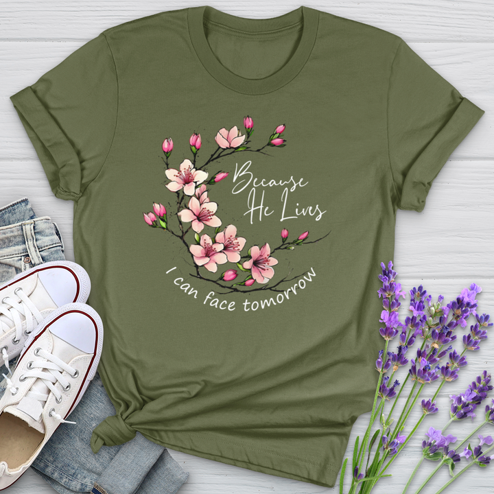 Because He Lives Pink Flowers Softstyle Tee