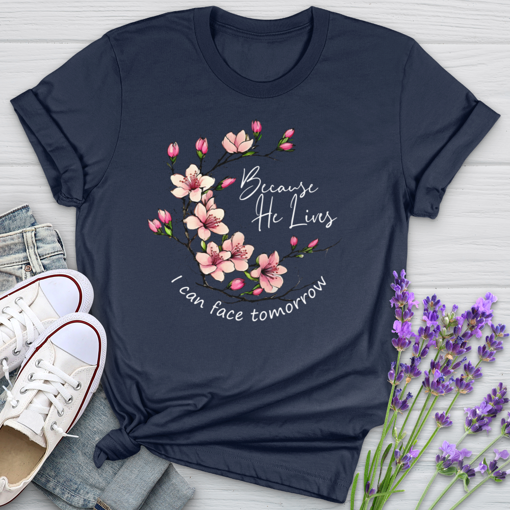 Because He Lives Pink Flowers Softstyle Tee