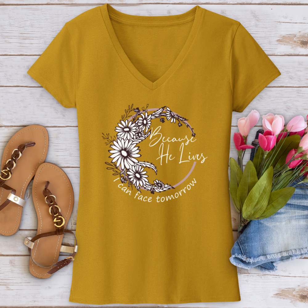 Because He Lives V-Neck Tee