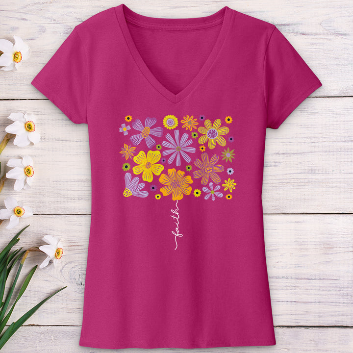 Faith Flower Set V-Neck Tee