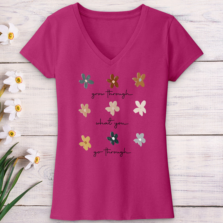 Grow Through Flower Pattern V-Neck Tee