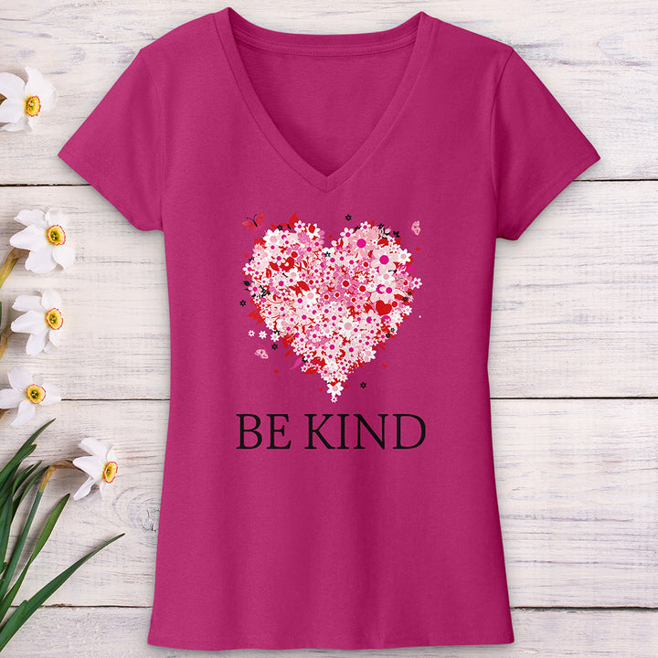 Be Kind Floral Heart V-Neck Tee