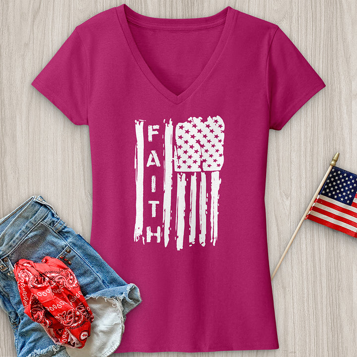 Distressed Faith Flag V-Neck Tee