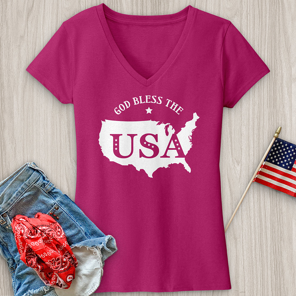 God Bless USA Outline V-Neck Tee