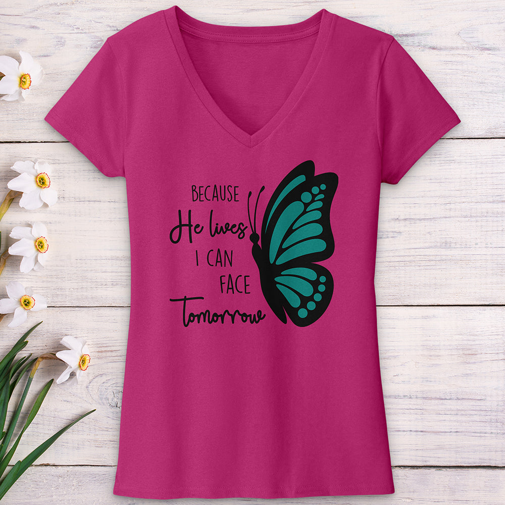 Because He Lives Butterfly 2 V-Neck Tee