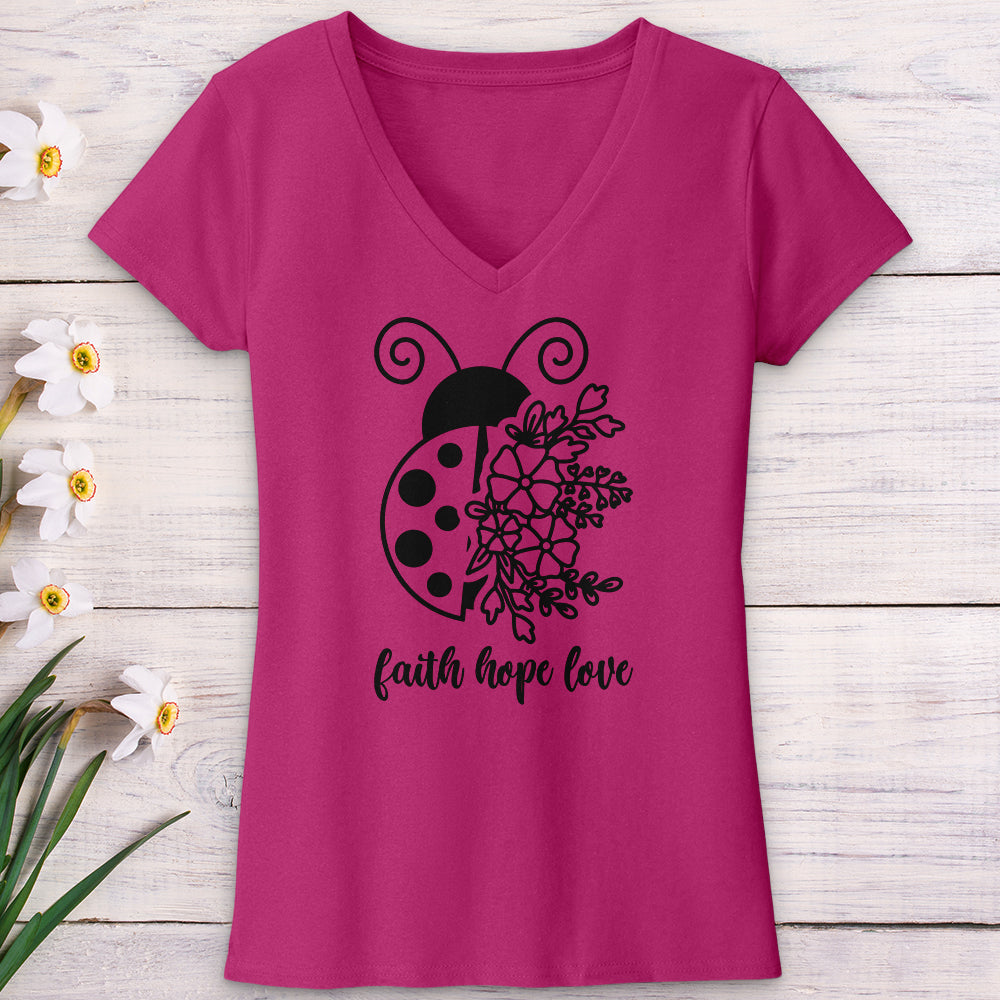 Faith Hope Love Ladybug V-Neck Tee