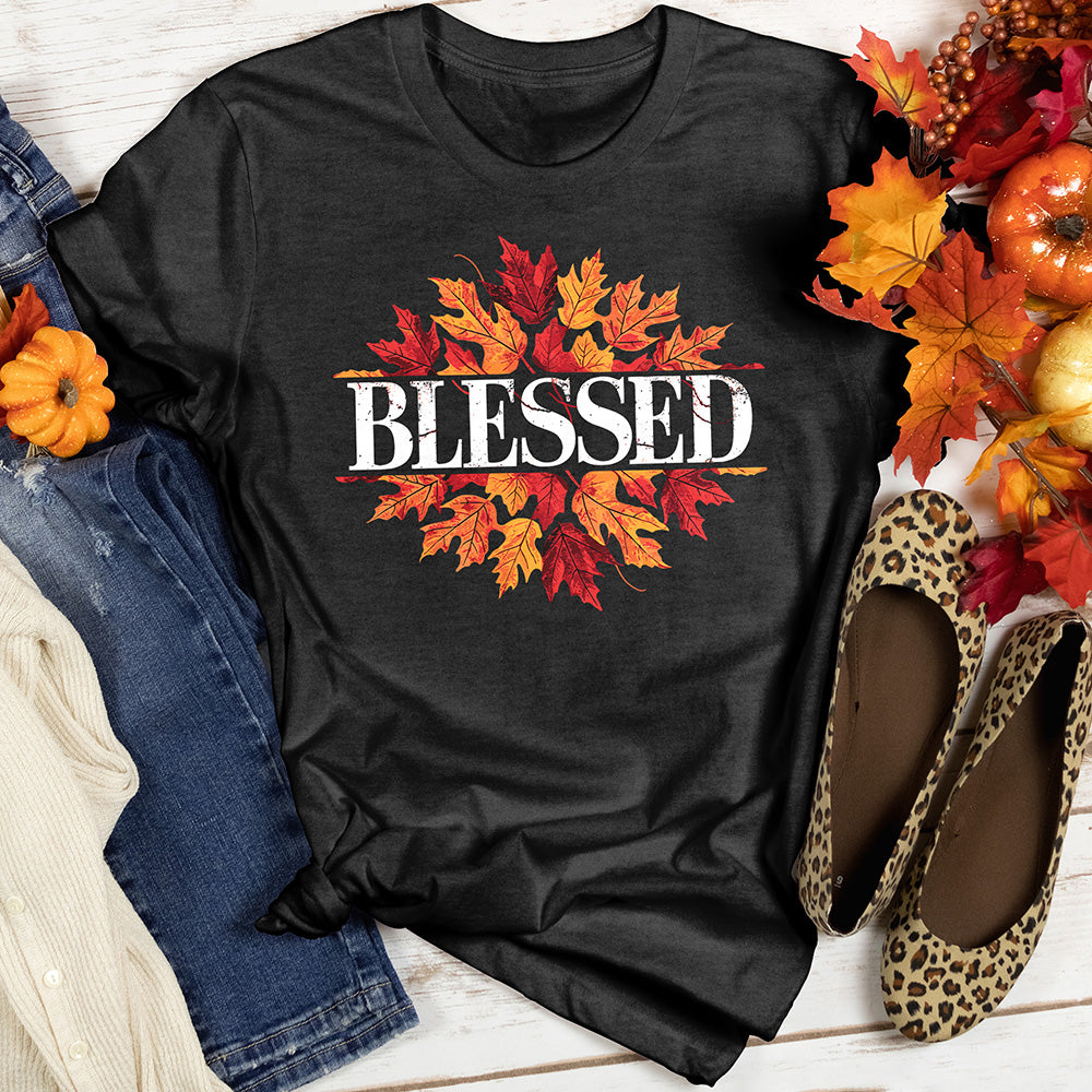 Blessed Fall Autumn Leaves Heathered Tee