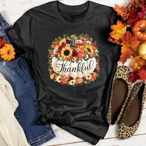 Floral Thankful Pumpkin Heathered Tee