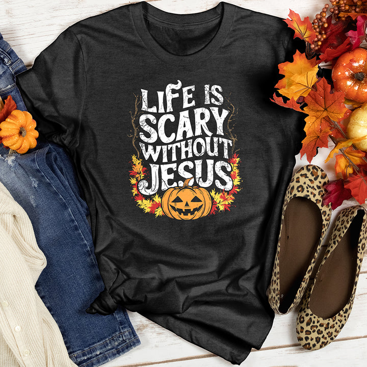 Life is Scary Without Jesus Heathered Tee