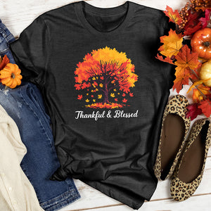 Thankful & Blessed Autumn Leaves Heathered Tee