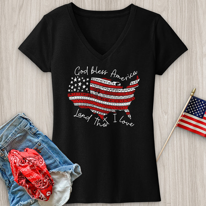 God Bless America USA V-Neck Tee