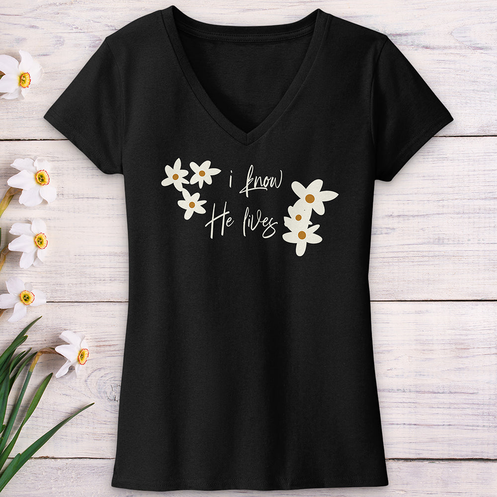 Because He Lives Cute Daisies V-Neck Tee