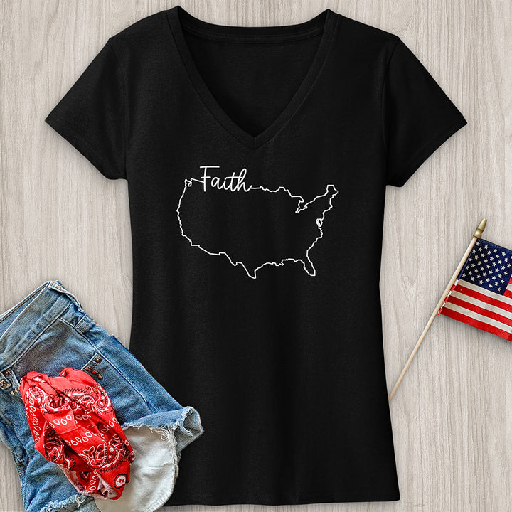 Faith With USA map V-Neck Tee