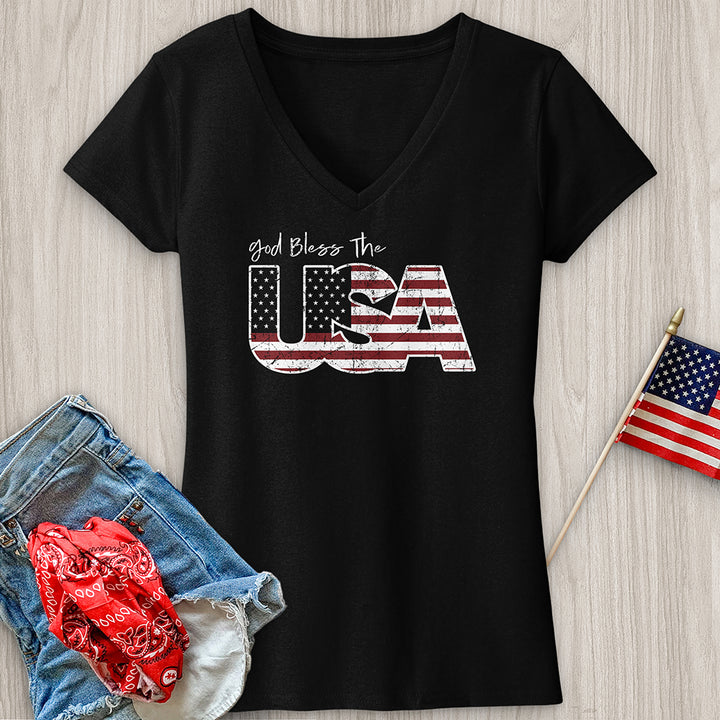 God Bless USA Faded V-Neck Tee