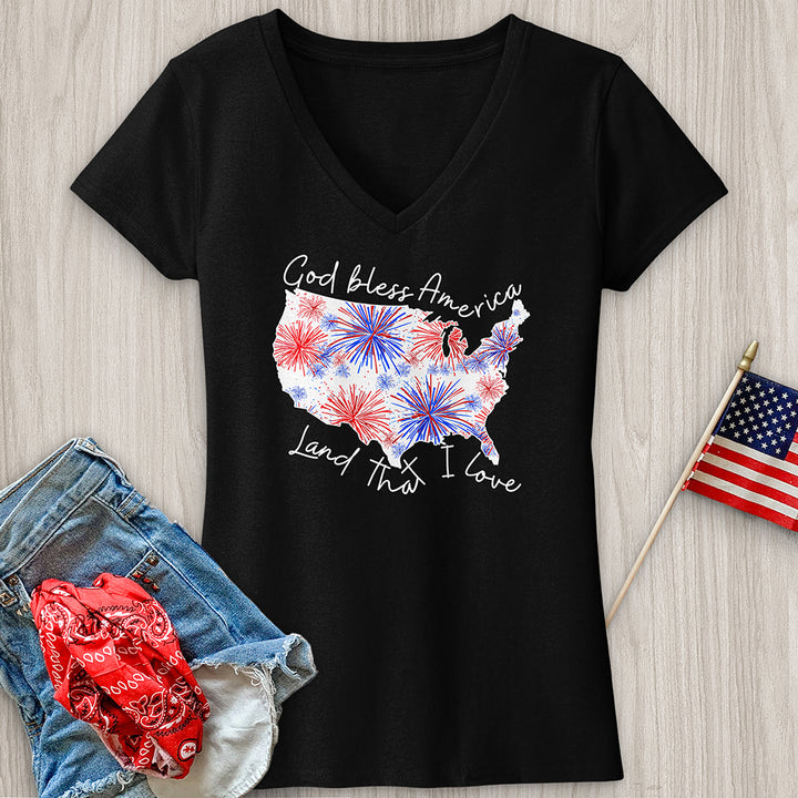 God Bless Fireworks Variation W V-Neck Tee