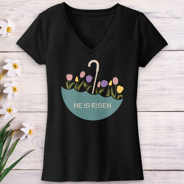 He Is Risen Flower Umbrella V-Neck Tee