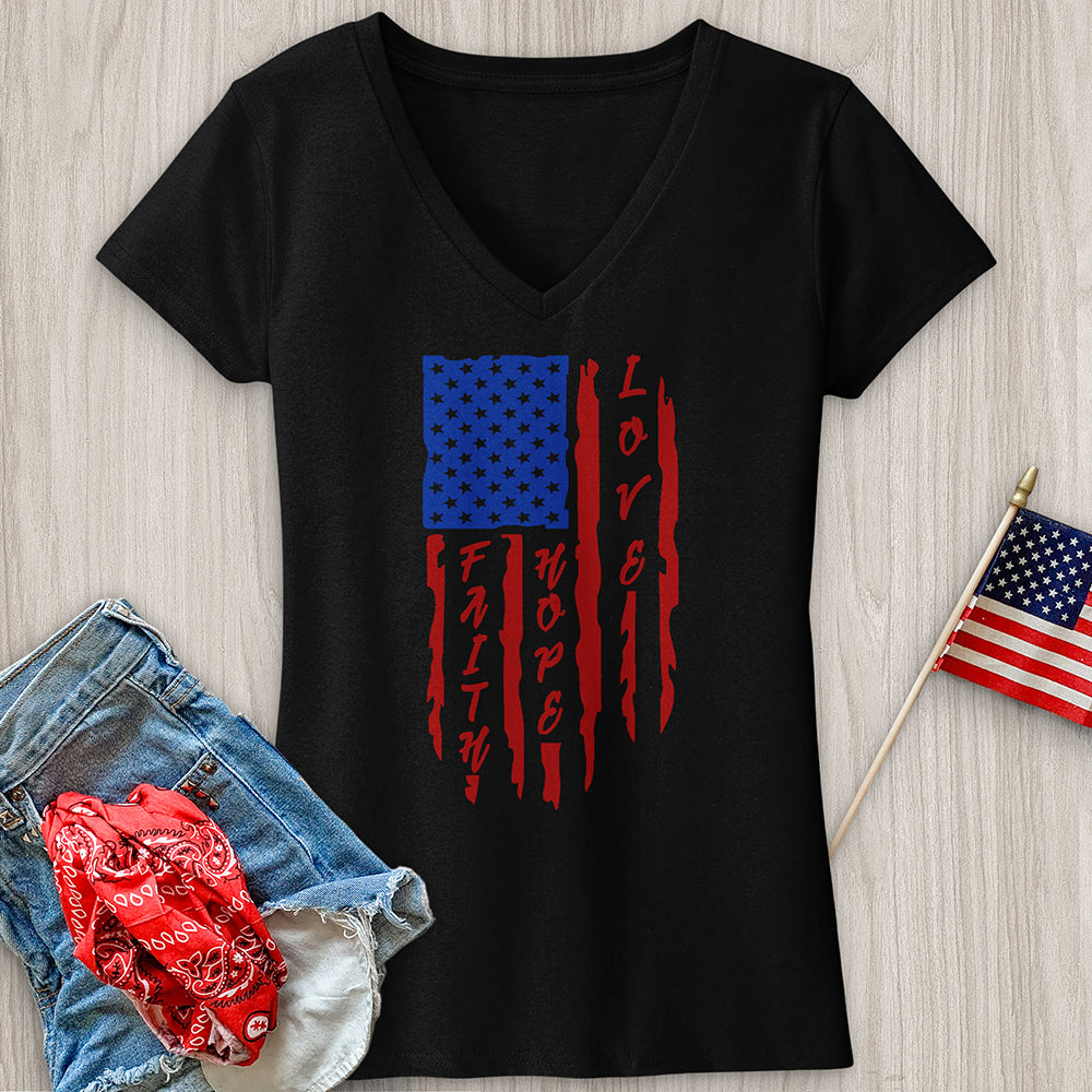 Faith Hope Love Flag V-Neck Tee